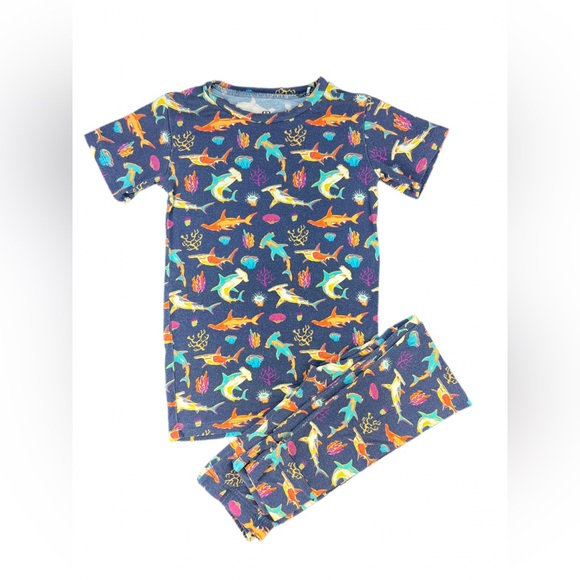 BUMS & ROSES Sea Animal Print Bamboo Pajama Set - 7-8Y - Picture 1 of 2
